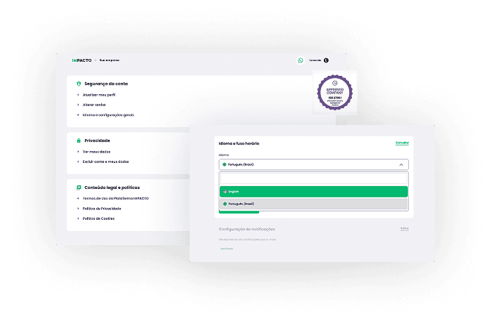 Tela de compliance, segurança e privacidade